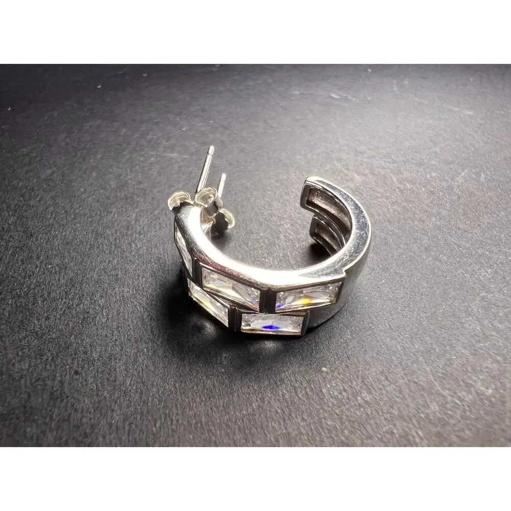 CZ half hoop earrings in sterling silver - Picture 11 of 14